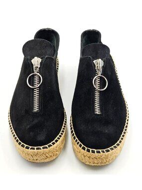 Alexander Wang Black Suede Leather Devon Zip Espadrille Flats Size 9.5 (39) 2547